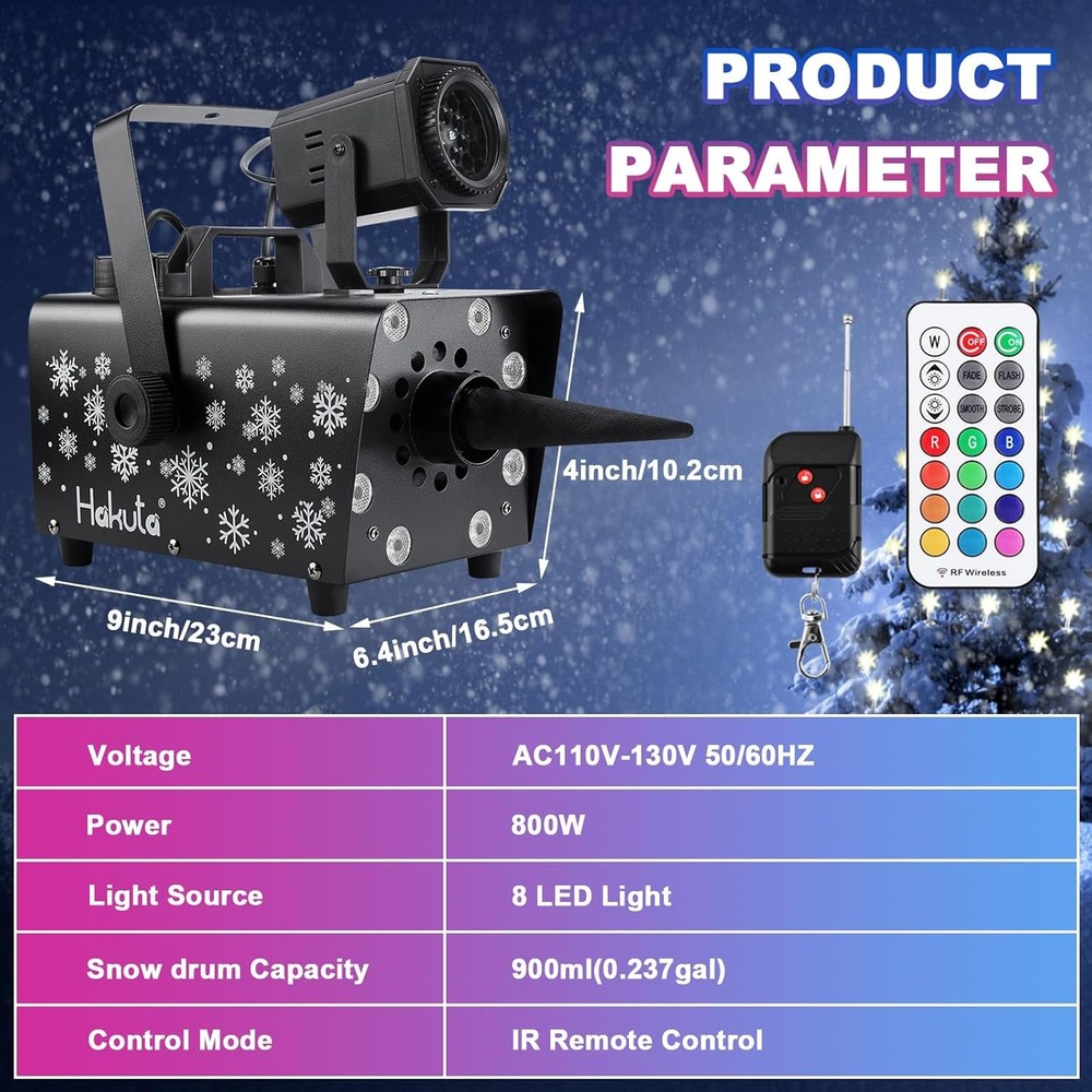 Hakuta Upgraded 800W Snow Machine