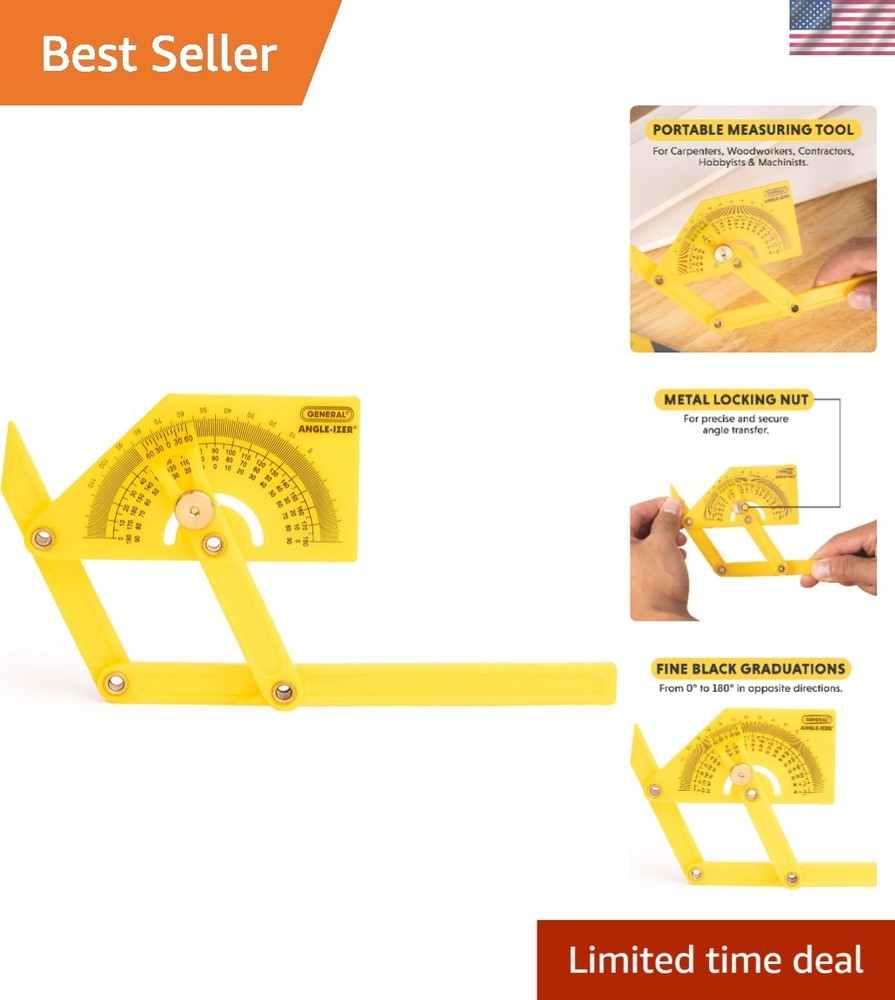 Compact Hand-Powered Protractor for Sloped, Inside & Outside Angles - Yellow