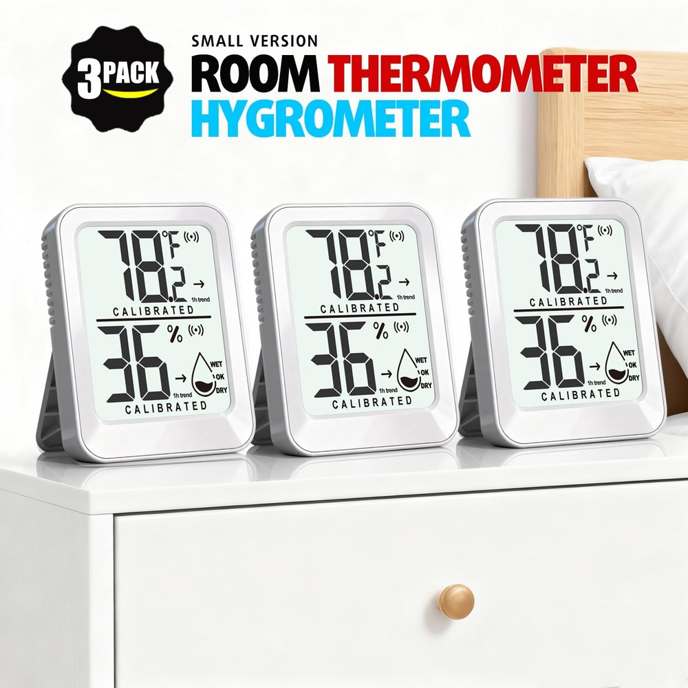 AyayaBoss 3 Pack Room Mini Temperature Humidity Meter 3 - White
