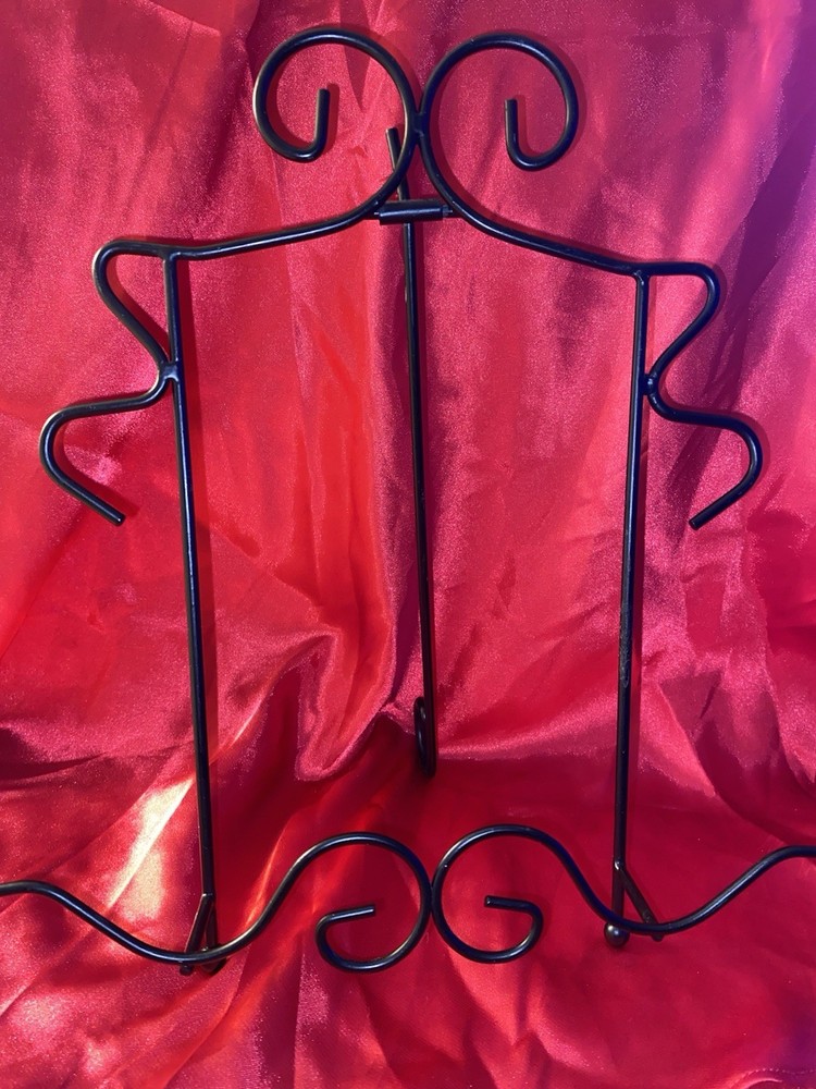 Open Book Display Stand, Black Metal, Ornate Scrolling