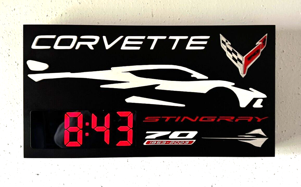 Customized Corvette C8 Clock: Laser-Cut, 3D For Garage, Man Cave, or Office