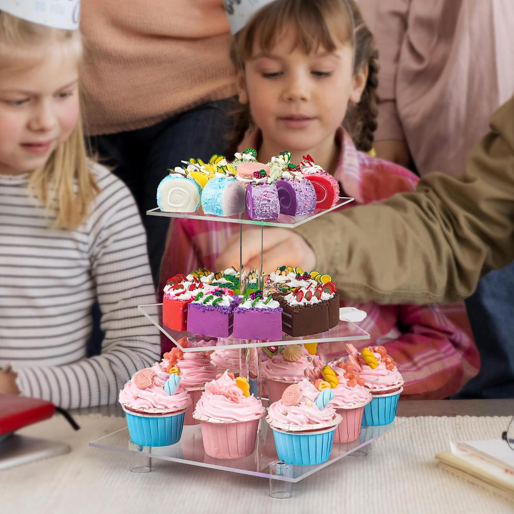 Cupcake Stand - 3 Tier Cupcake Tower with Rechargeable Light- Acrylic Cupcake...