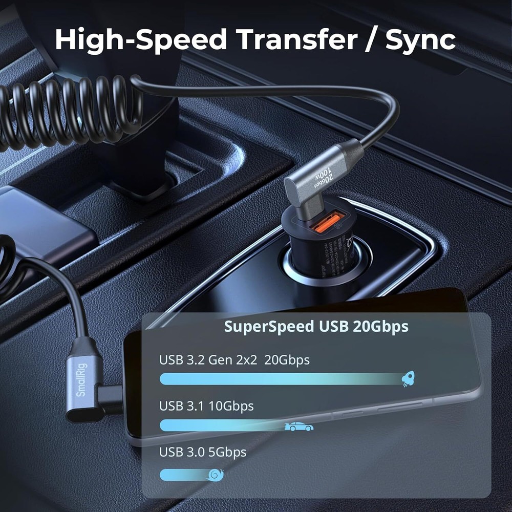 SmallRig USB-C (Straight/Angled) to USB-C (Angled) Coiled Data Cable 4793