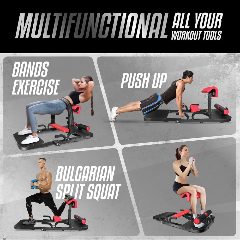 Yes4All Hip Thrust Machine Including C. Metal Squat Machine_Upgraded, Red
