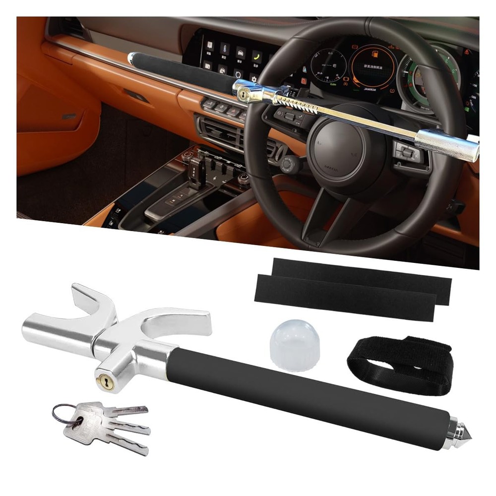 Car Steering Wheel Lock, Security Anti-Theft Device Retractable Black