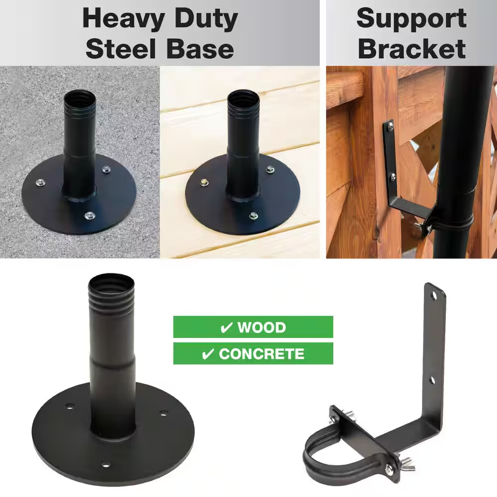 Two 10 Ft. Premium String Light Poles for Deck/Concrete, Black