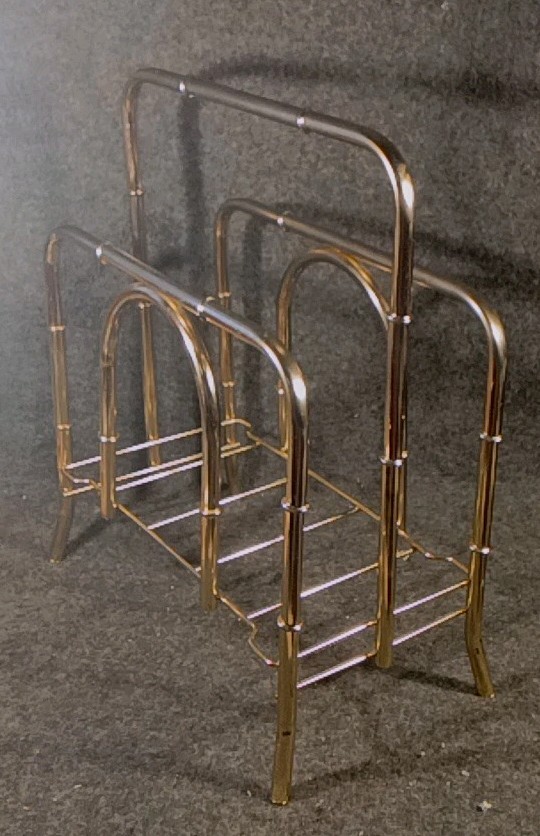 Vintage Brass "BAMBOO" MCM Magazine Rack HEAVY, STABLE, STRUCTURALLY SOUND. fa