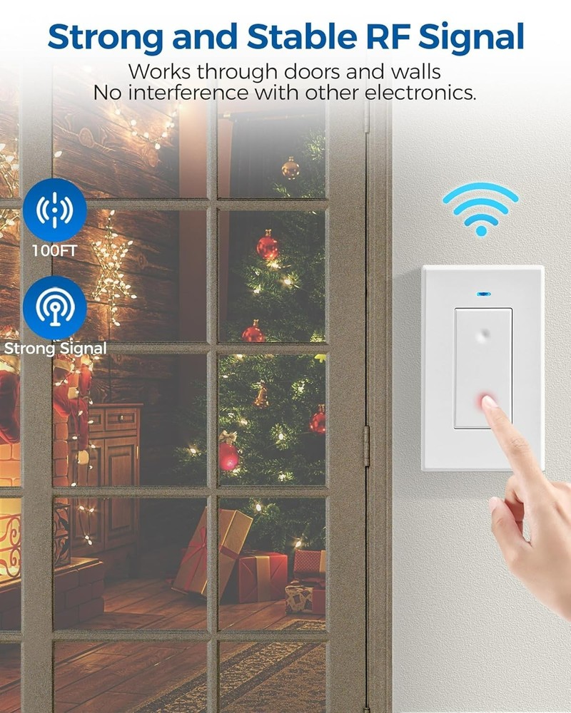 Remote Control Outlet, Wireless Light Switch, Remote Light Switch Kit, 100ft RF