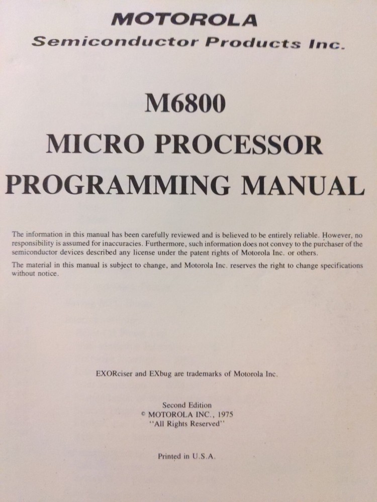 Motorola Microprocessor Course M6800 Manual