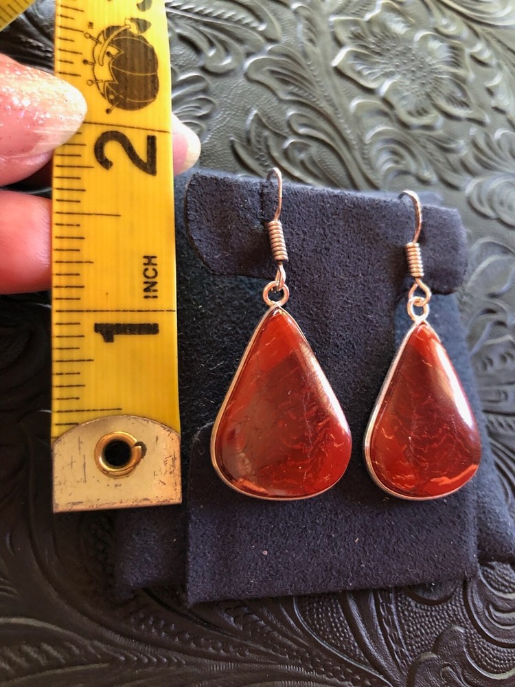 Red Jasper Teardrop Dangle Drop Earrings 1.5" Artisan Southwest
