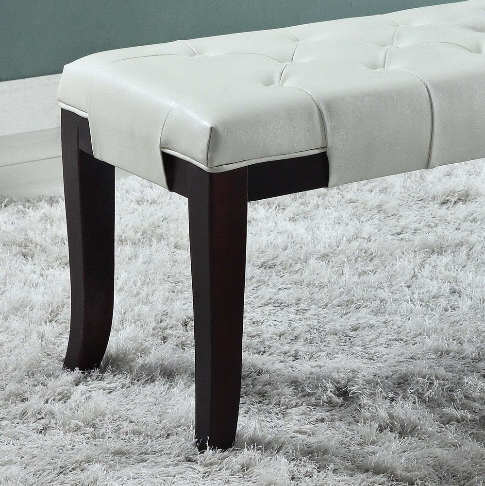 Linon White Leather Tufted Ottoman Bench