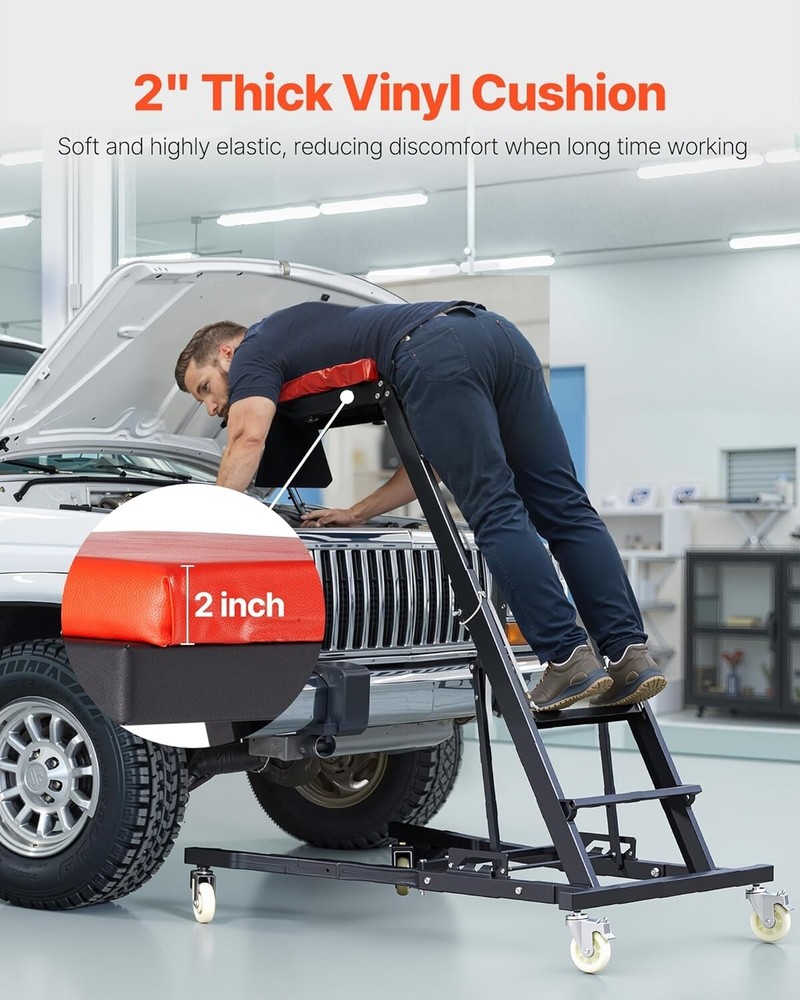 Comfortable 400 lbs Capacity High Creeper with Cushioned Support & Storage Pouch