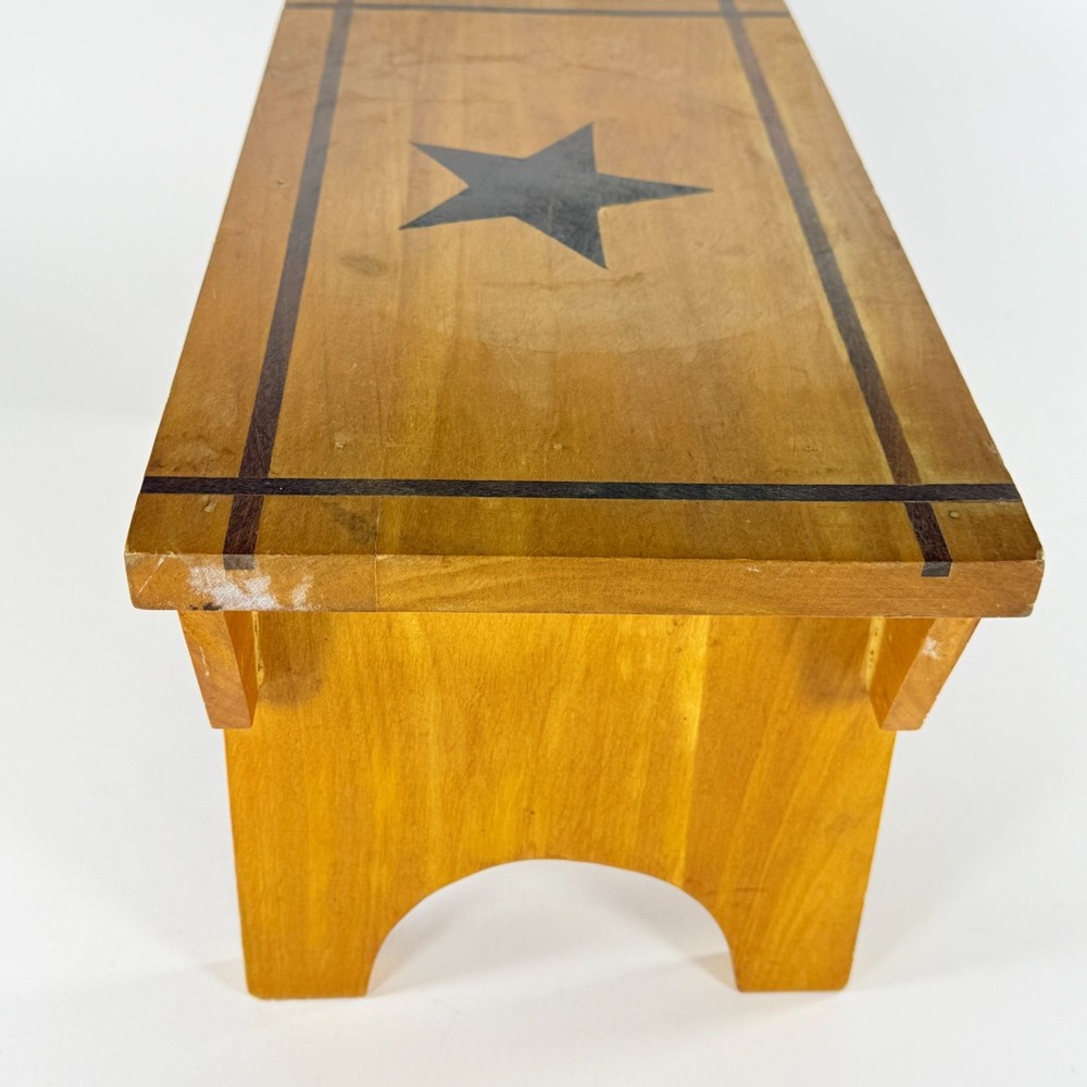 Rustic Wood Stool W/ Black Star Design Rectangular Stool Country Farmhouse Decor