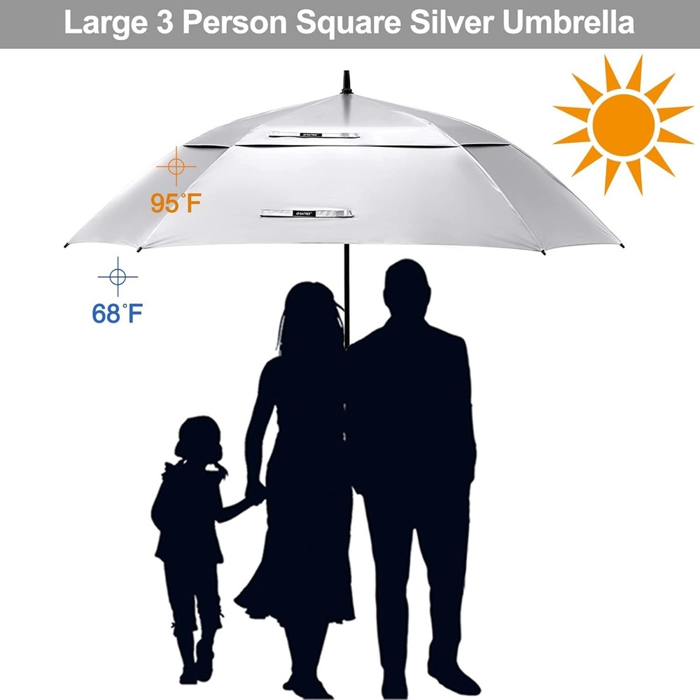 Extra Large Golf Umbrella 62/68 inch Square Vented Windproof Auto Open Double...