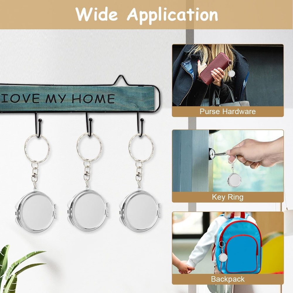 6 Pcs Round Mirror Keychain Compact Mirror Double Sided Folding Mirror Key Ch...