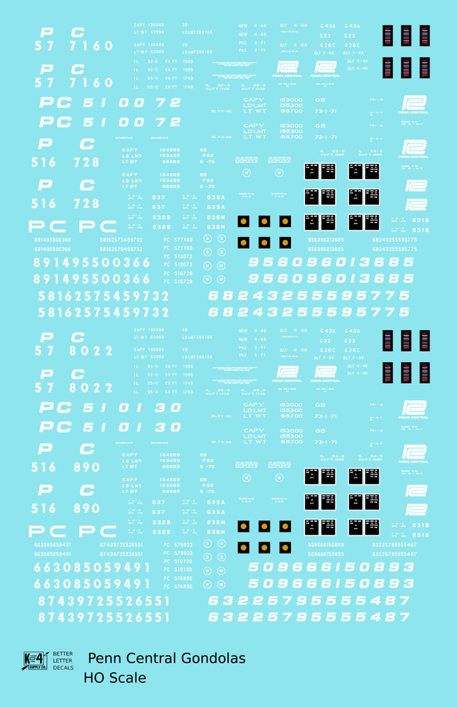 K4 HO Scale Decals Penn Central Gondola White
