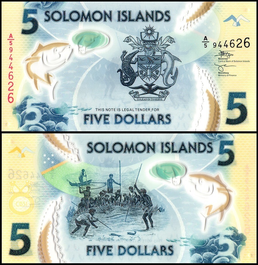 Solomon Islands 5 Dollars, 2019 ND, P-38a.2, UNC, Polymer X 100 PCS Bundle Pack