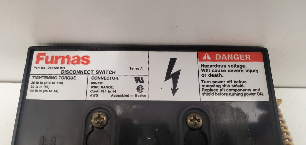 GUARANTEED! FURNAS DISCONNECT SWITCH D46120-001
