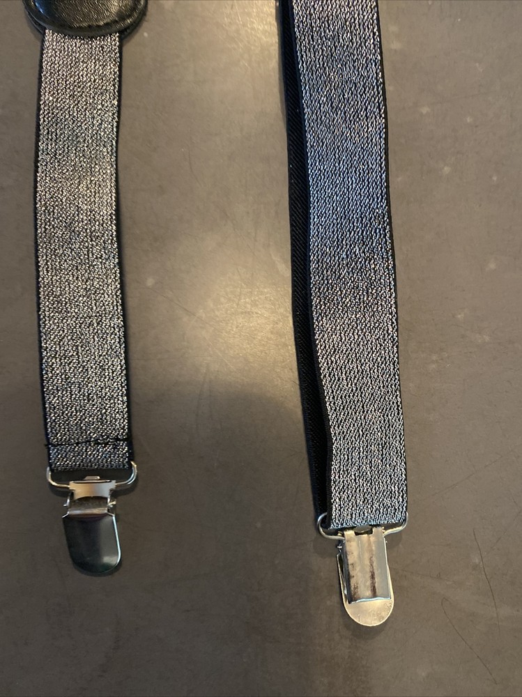 New Silver Glitter Elastic One Size Suspenders Clip Ends