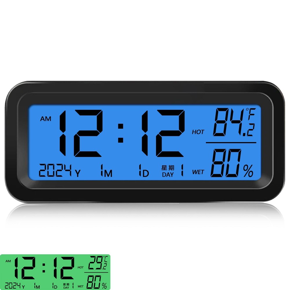Car Dashboard Clock with Automatic Backlight at Night(Green & Blue), Temperat...