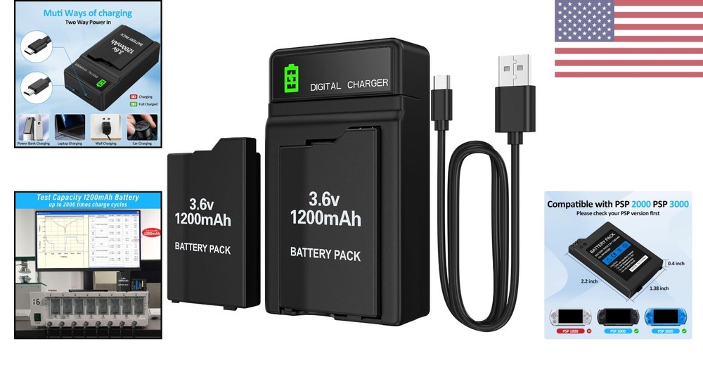 High Capacity 2PCs PSP Battery Pack with Safe Charging Dock for Multiple Models