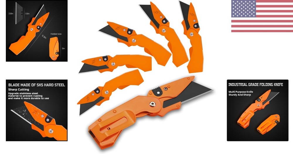 6-Pack Folding Utility Knife Set - Quick-Change Box Cutter for Versatile Use