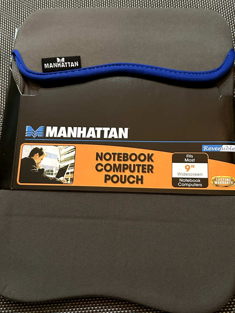 2 pcs MANHATTAN 9” Notebook Computer Pouch Reversible NIP grey black blue trim