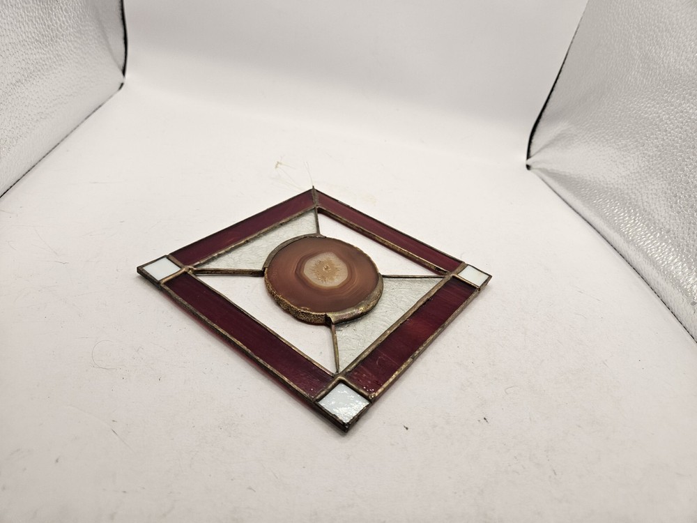Agate Suncatcher Window Hanging Diamond Square Red Used Condition 5.5" Wide