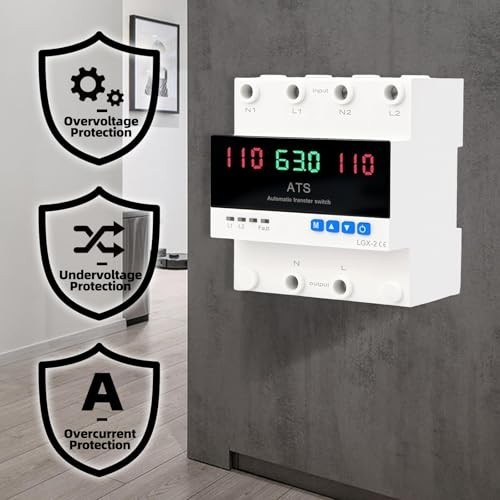 Dual Power Automatic Transfer Switch 63A 2P 110V Adjustable Generator ATS LED Di