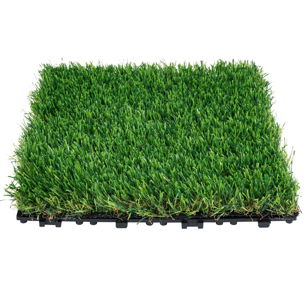 12"x12" Interlocking Artificial Grass Tiles with Self-Draining Base