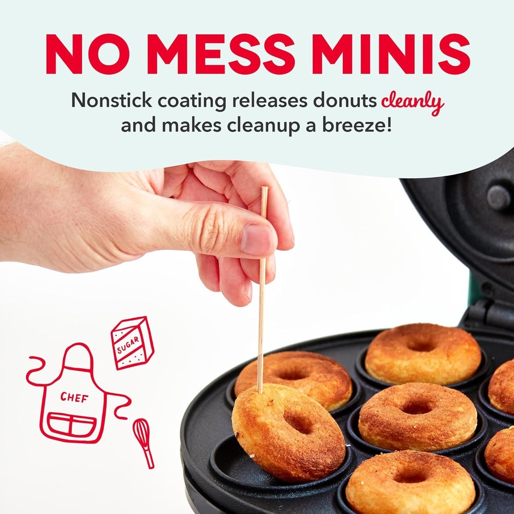 Dash Express Mini Donut Maker Nonstick Dessert Machine Makes 7 Donuts Aqua