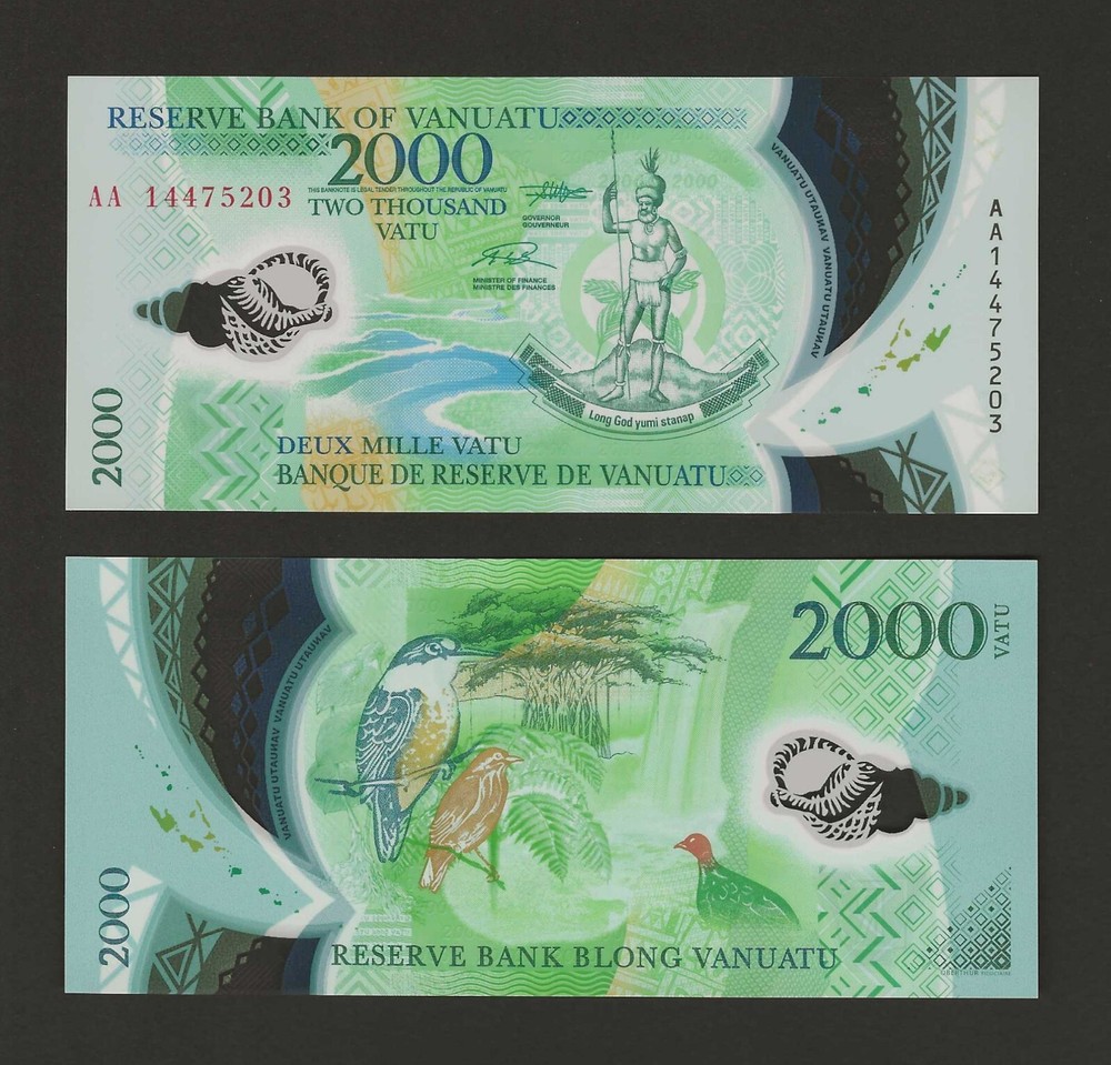VANUATU 2000 Vatu 2014, P-14, Prefix AA, Beautiful Polymer Note, Original UNC