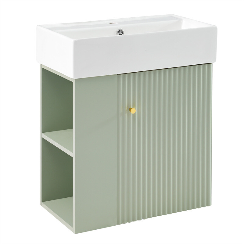 21.6" Modern Small Floating Bathroom Vanity w/Ceramic Basin & Left Side Storage