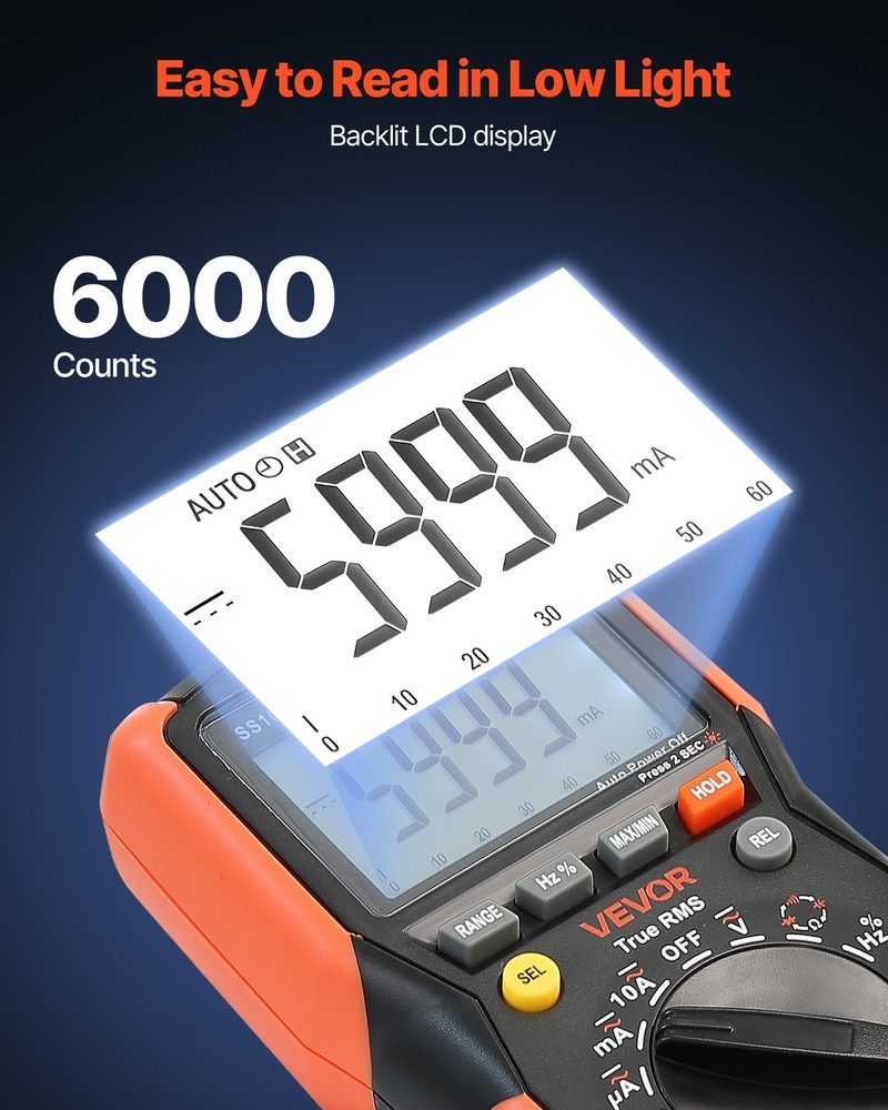 VEVOR Digital Multimeter 6000-Count TRMS Voltmeter Current Tester Auto-Ranging