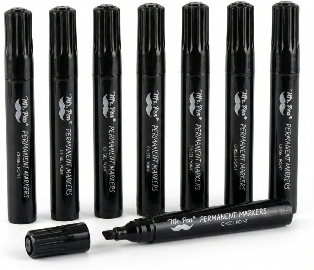 Black Permanent Markers, 8 Pack, Thick Markers, Chisel Tip Permanent Marker C...
