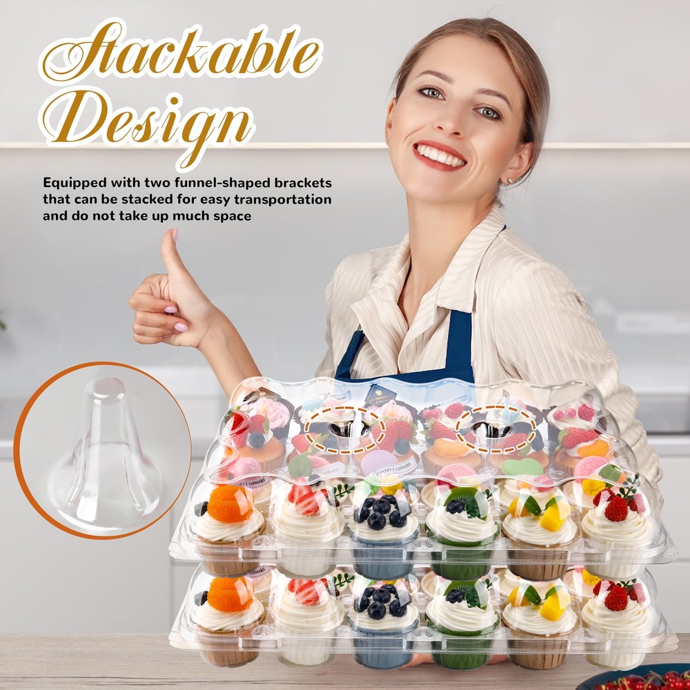 24 Count Cupcake Containers 10 Pack Holders with Detachable Tall Dome Lids Clear