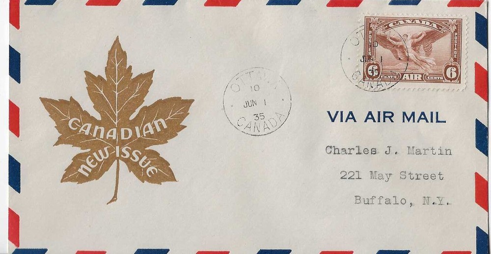 Herget Brown Cachet Canada # C5 w/airmail border, type addressed
