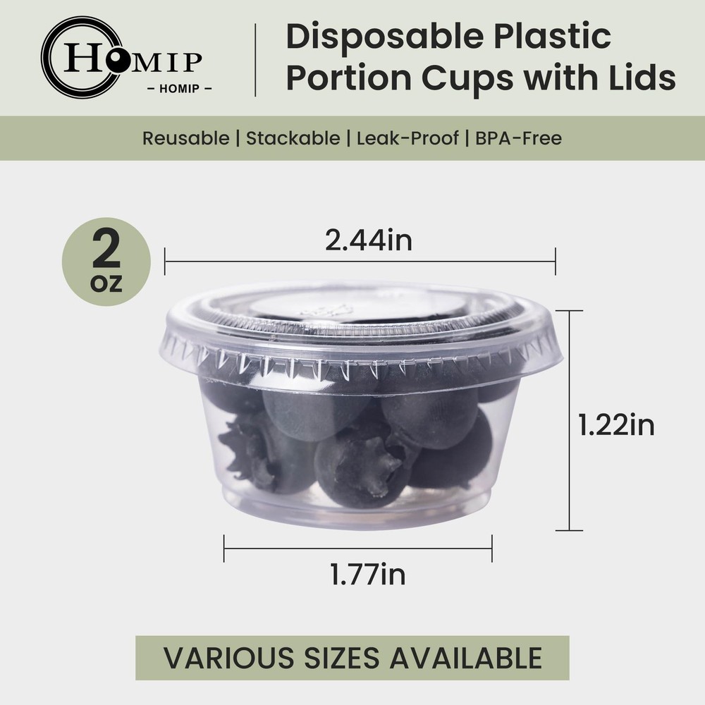 200Pack 2oz Disposable Plastic Portion Cups with Lids, Small Mini Sauce Cups ...