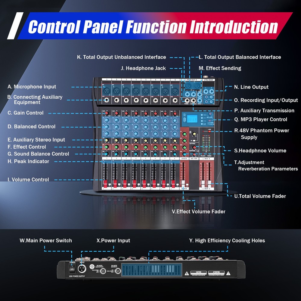 8 Channel USB Bluetooth Live Studio Audio Mixer Power Mixing Console Board w/USB