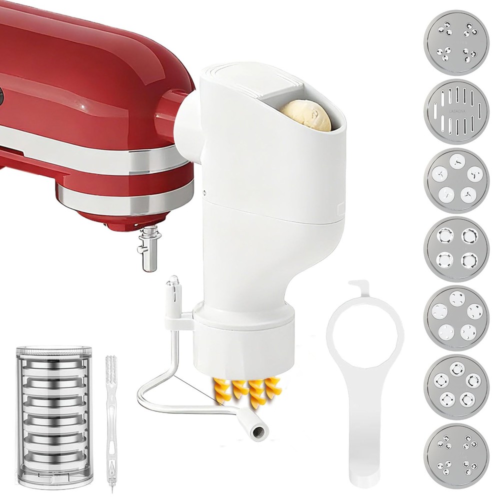 Pasta Press Attachment for KitchenAid Mixers with 7 Interchangeable Plates