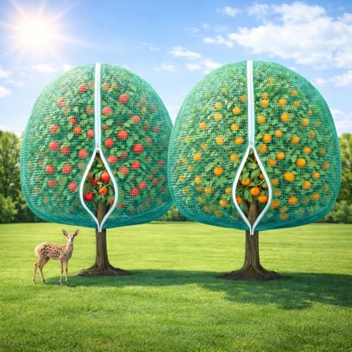2 Pack Fruit Tree Shade Netting with Zipper & Drawstring, 50% 7.5 × 7.4 ft