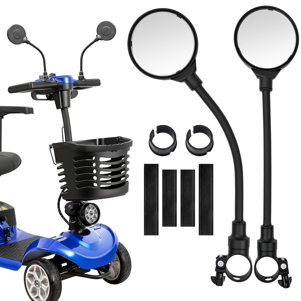 2PCS Mobility Scooter Rear View Mirrors, Adjustable 360° Rotating Scooter Rea...