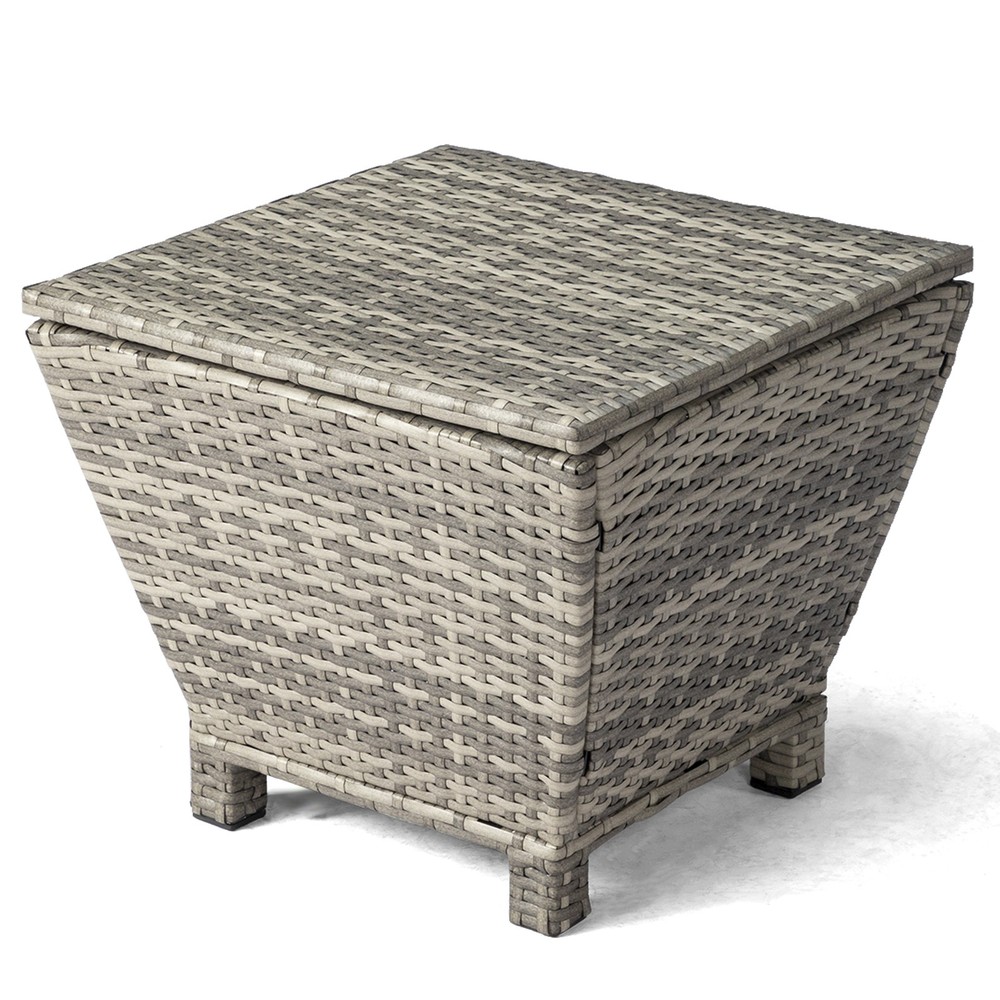 Outdoor PE Wicker Side Table with Storage, Small Patio