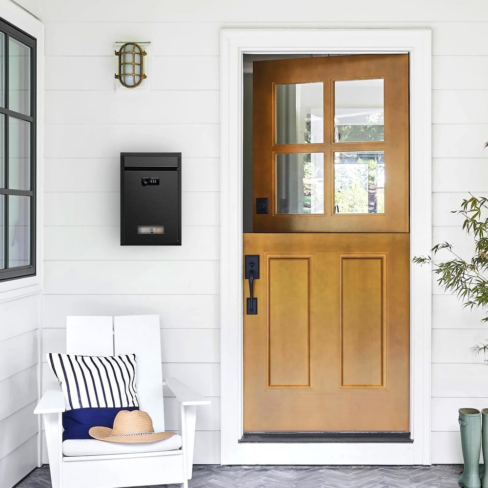 Wall Mount Mailbox, Combination Lock Mail Boxes for Outside, Safe Drop Black