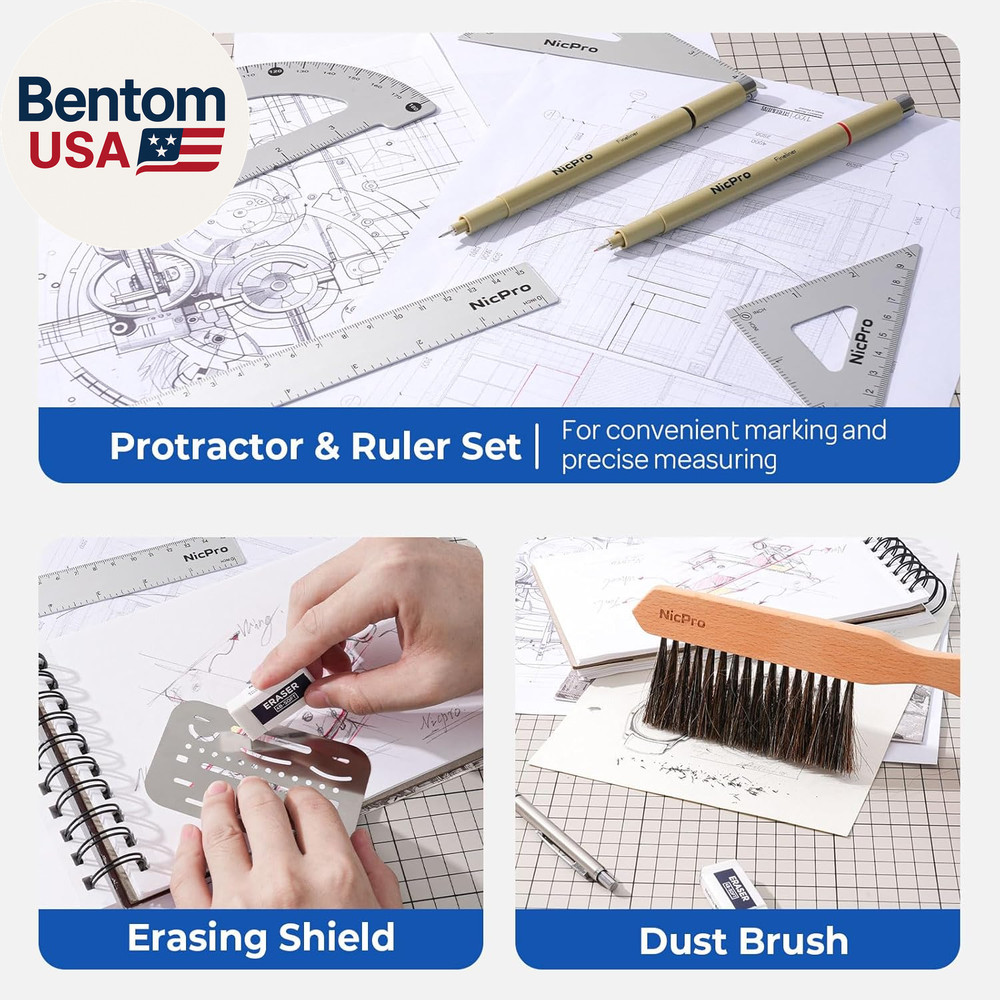 21PCS Professional Drafting Tools & Geometry Set with Case, Architect Compass &