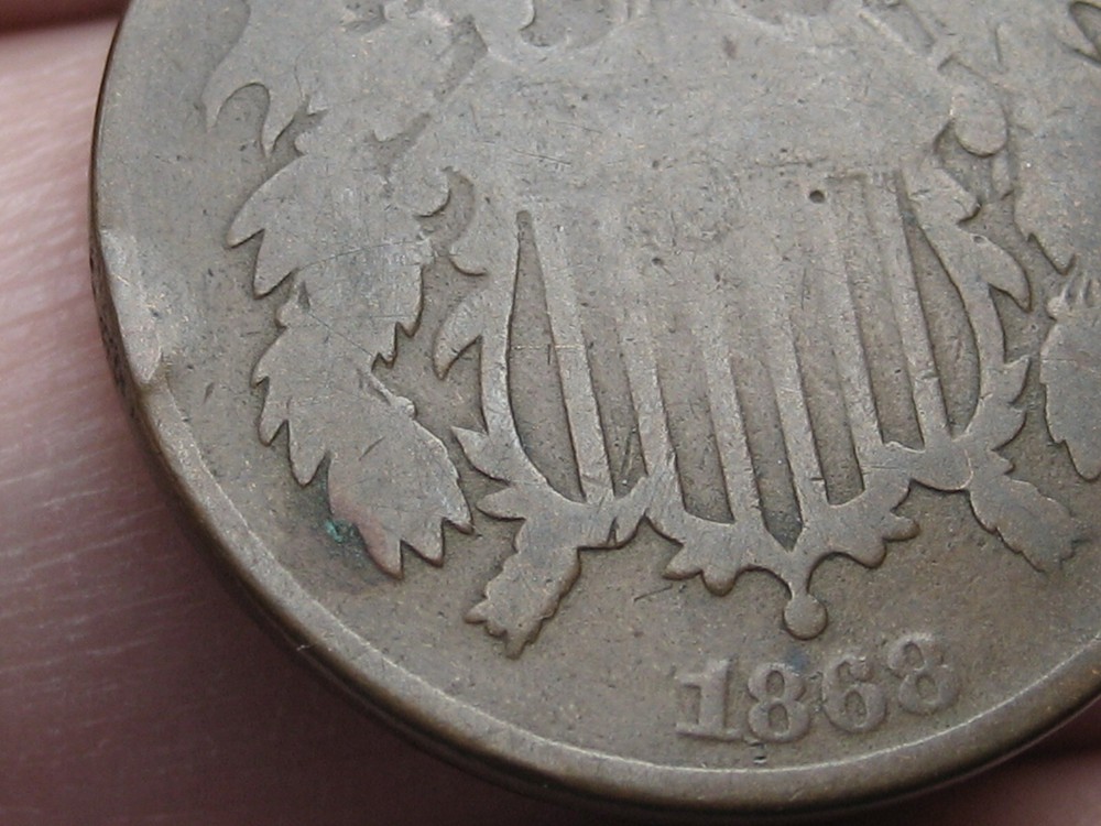 1868 Two 2 Cent Piece- Chocolate Brown, Good Details