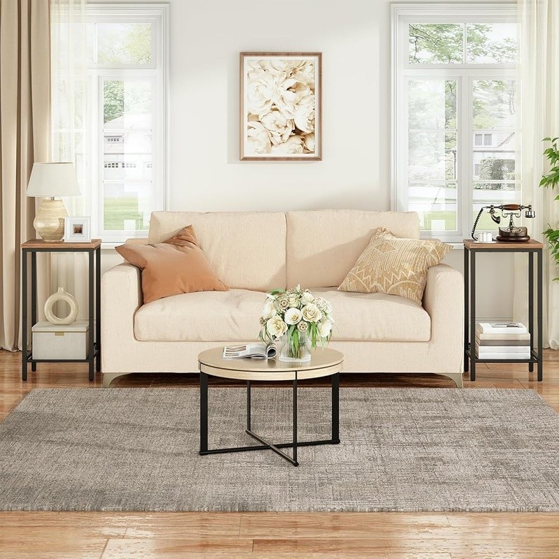 Tall Side Table Nightstand Small Space Adjustable Shelf Rustic Industrial New