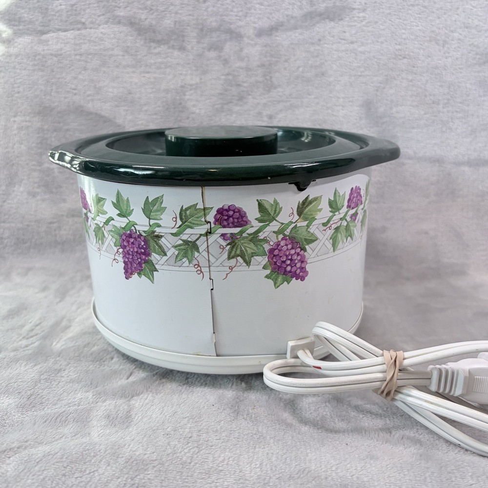 Vintage Rival Crock-Ette 1 Qt Slow Cooker Grapevine Pattern Fixed Pot Warmer