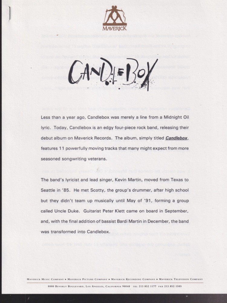 candlebox press kit for s/t 1993