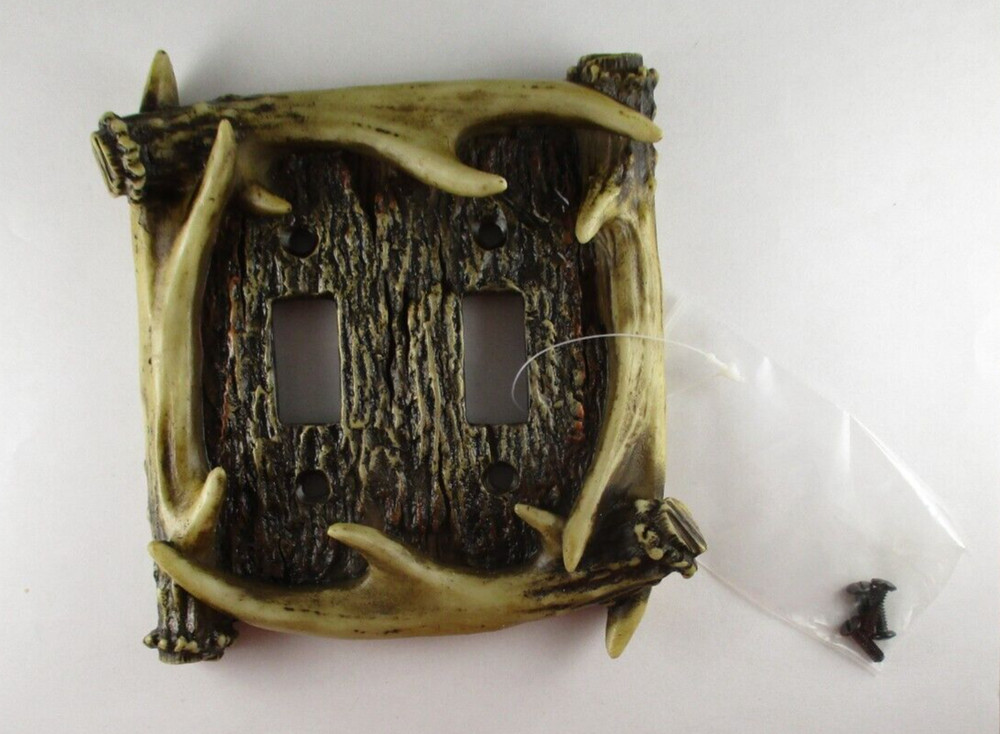FAUX DEER ANTLER DOUBLE LIGHT SWITCH PLATE COVER